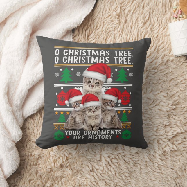 Cats Christmas Shirt Funny Ornaments Pajama Family Throw Pillow (Blanket)