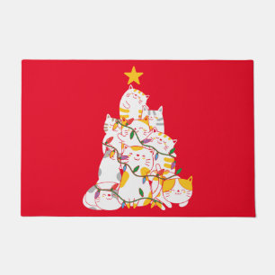 Cats Christmas Tree Funny Cats Christmas Doormat