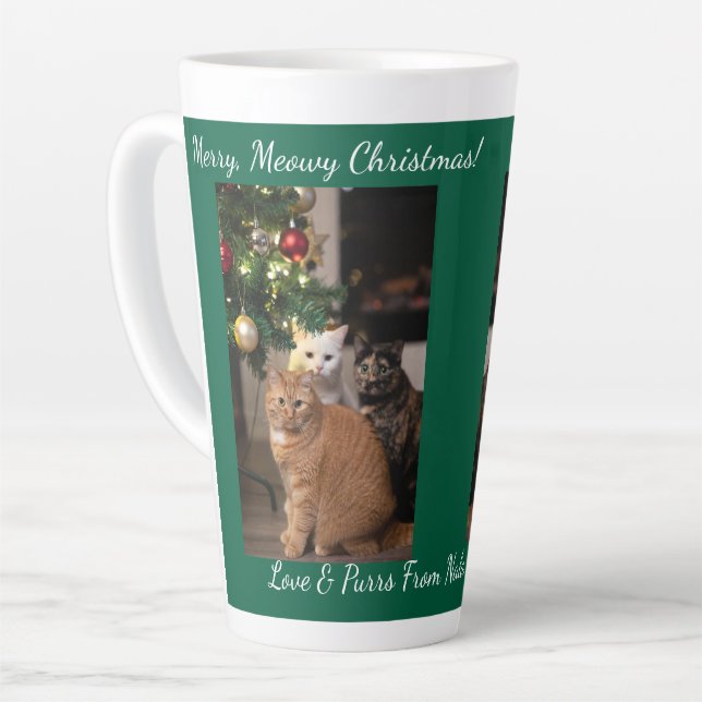 Cats Christmas Tree, Image Names Text, Customize,  Latte Mug (Left Angle)