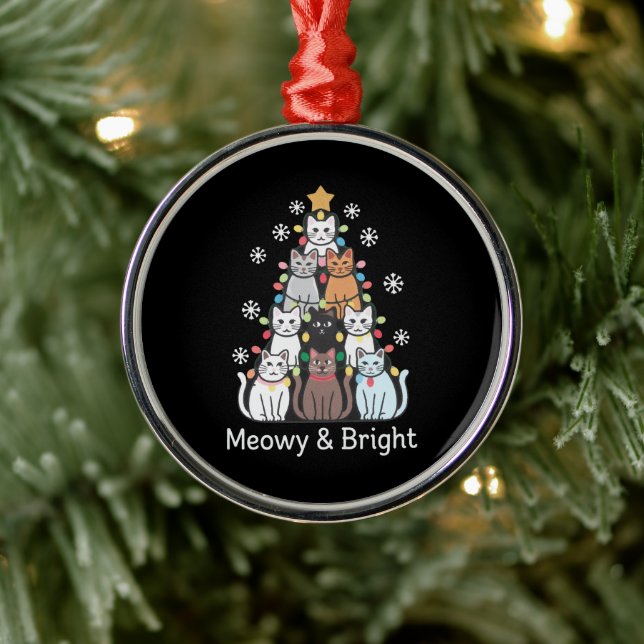 Cats Christmas Tree Meowy Bright Cute Xmas  Metal Ornament (Tree)