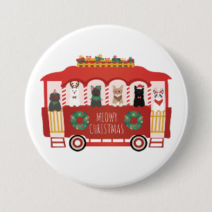 Cats Christmas Trolly Meowy Christmas 3 Inch Round Button