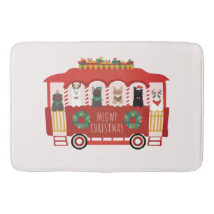 Cats Christmas Trolly Meowy Christmas Bath Mat