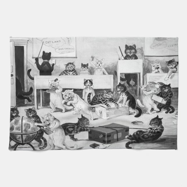 Cats Classroom Discipline, Louis Wain Kitchen Towel (Horizontal)