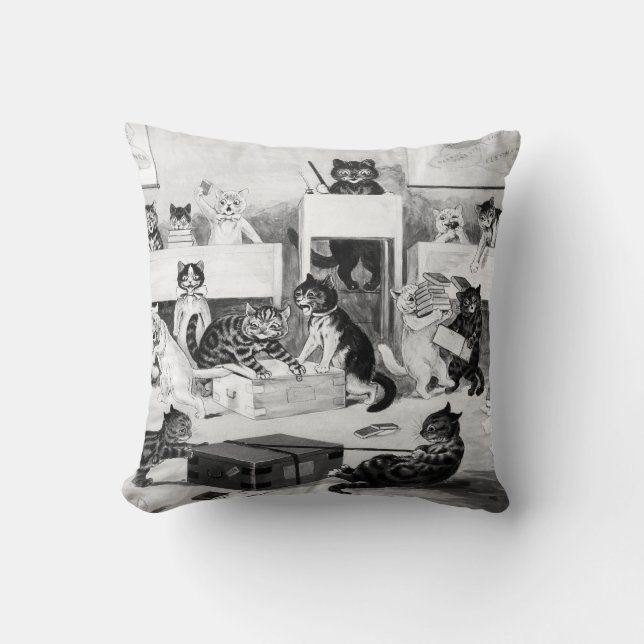 Cats Classroom Discipline, Louis Wain Throw Pillow (Front)