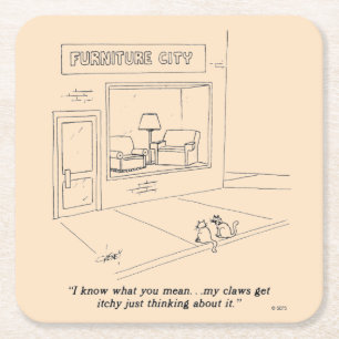 Cats Clawing Furniture Square Paper Coaster