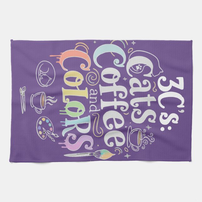 Cats Coffee and Colours Kitchen Towel (Horizontal)