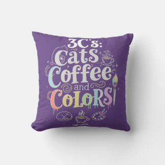 Cats Coffee and Colours Throw Pillow