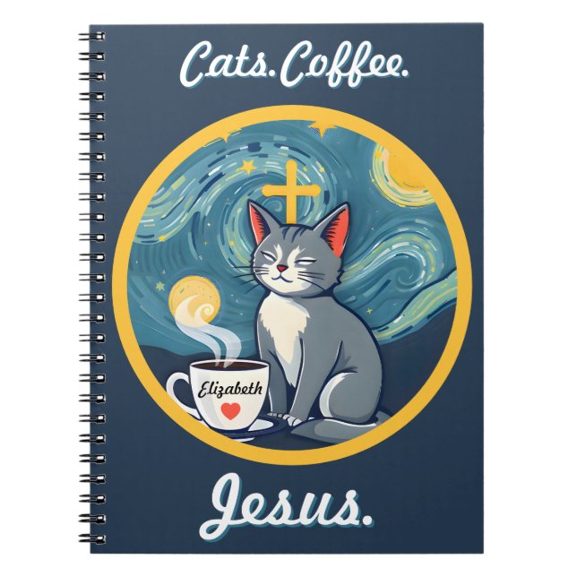Cats, Coffee, Jesus Custom Notebook Cat Lover Gift (Front)