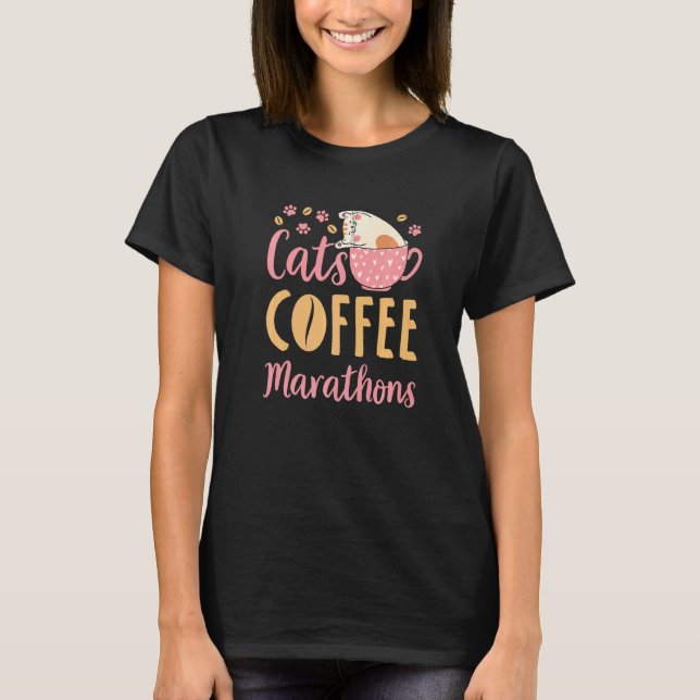Cats Coffee Marathons Cat  Marathon Runner T-Shirt (Front)