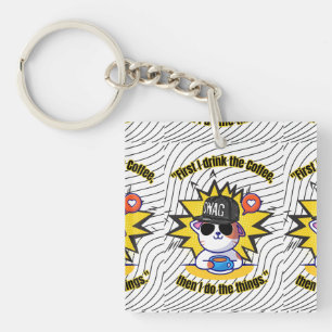 cats coffee quote keychain