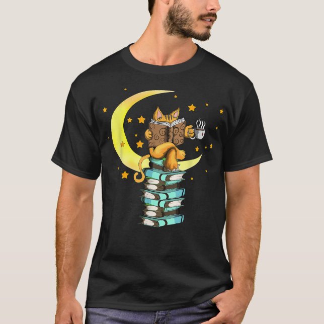 Cats Coffee Reading Kat Books Read Stubenter Kitte T-Shirt (Front)