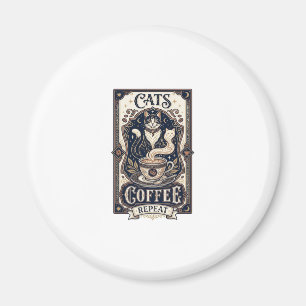 Cats Coffee Repeat Cat Coffee Vintage Vector Art S Magnet