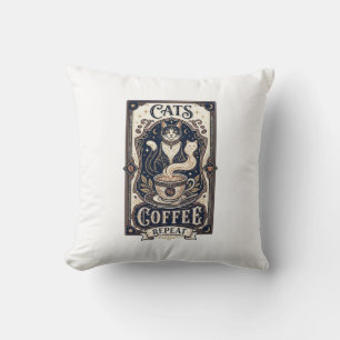 Cats Coffee Repeat Cat Coffee Vintage Vector Art S Throw Pillow