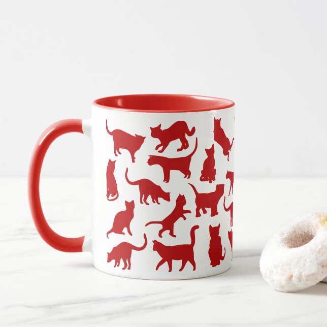 Cats Colour Red Mug (With Donut)