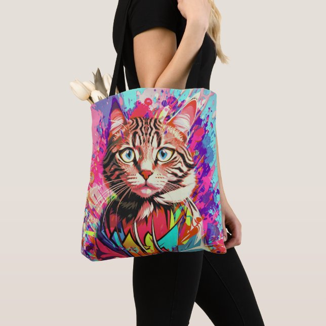 Cat's Colourful Creativity design print Tote Bag (Close Up)