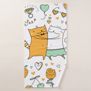 Cats couple illustration. cartoon kitten animals i bath towel