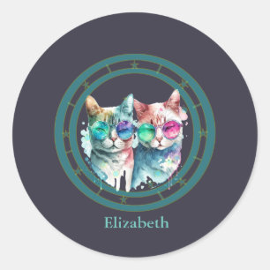 cats couple valentine Day Funny Classic Round Sticker