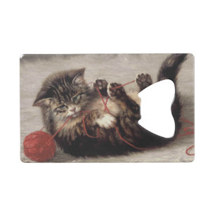 Cat's Cradle, A Cat Playing Ball of Yarn Credit Card Bottle Opener