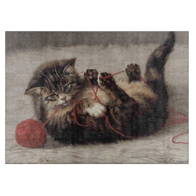 Cat's Cradle, A Cat Playing Ball of Yarn Cutting Board (Front)