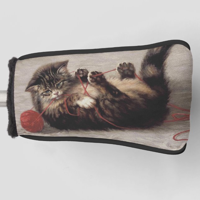 Cat's Cradle, A Cat Playing Ball of Yarn Golf Head Cover (Front)