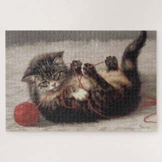 Cat's Cradle, A Cat Playing Ball of Yarn Jigsaw Puzzle