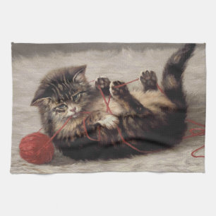 Cat's Cradle, A Cat Playing Ball of Yarn Kitchen Towel