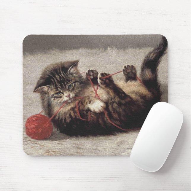 Cat's Cradle, A Cat Playing Ball of Yarn Mouse Pad (With Mouse)