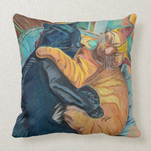 Cats Cuddling Throw Pillow