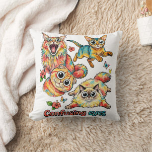 Cat's Curious Quartet, Cat Cute PNG Fun Cat Lover Throw Pillow