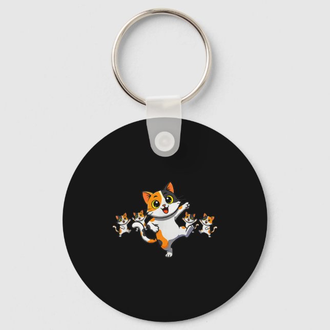 Cats Dancing Funny Cat Lover For Women Kitty Graph Keychain (Front)