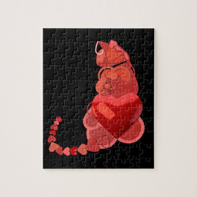 Cats de coeur rouge puzzle noir géométrique (Vertical)