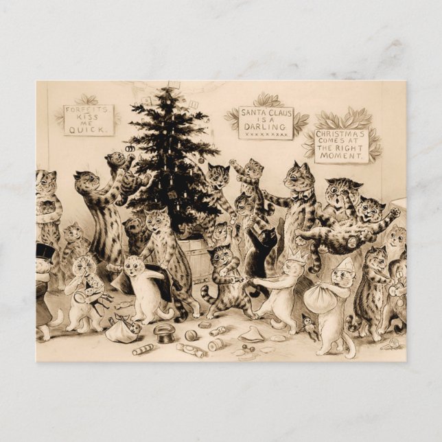 Cats Decorating Christmas Tree By Louis Wain Postcard (Front)