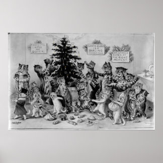 Cats Decorating Christmas Tree Poster