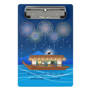 Cats Delighting in Fireworks Aboard a Houseboat Mini Clipboard