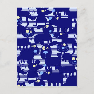 Cats - Dogs and Mice in Blue Postcard