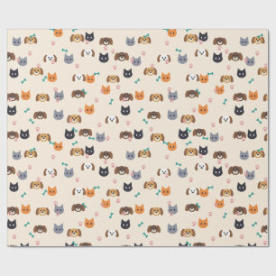 Cats Dogs and Paws Pet Pattern Wrapping Paper