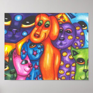 Cats & Dogs colorful Abstract original Animal art Poster