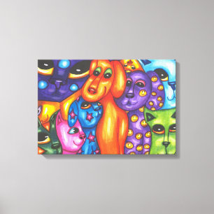 Cats & Dogs colourful Abstract original Animal art Canvas Print