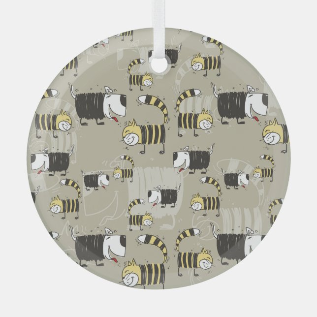 Cats & Dogs: Funny Seamless Texture Glass Ornament (Front)