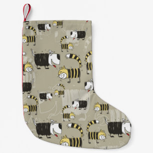 Cats & Dogs: Funny Seamless Texture Small Christmas Stocking