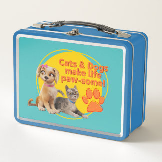 Cats & Dogs Make Life Paw-some! Metal Lunch Box