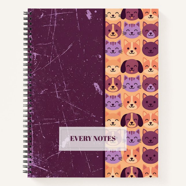 Cats & Dogs Repeat Pattern – Split Design Notebook (Front)