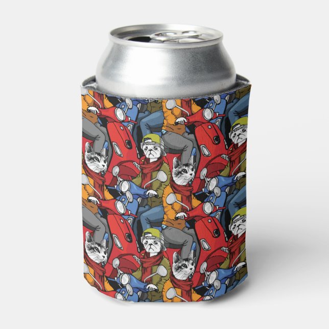 Cats & Dogs Scooter Pattern Can Cooler (Can Front)