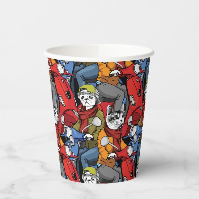 Cats & Dogs Scooter Pattern Paper Cups (Left)