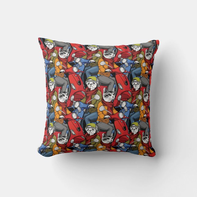 Cats & Dogs Scooter Pattern Throw Pillow (Front)