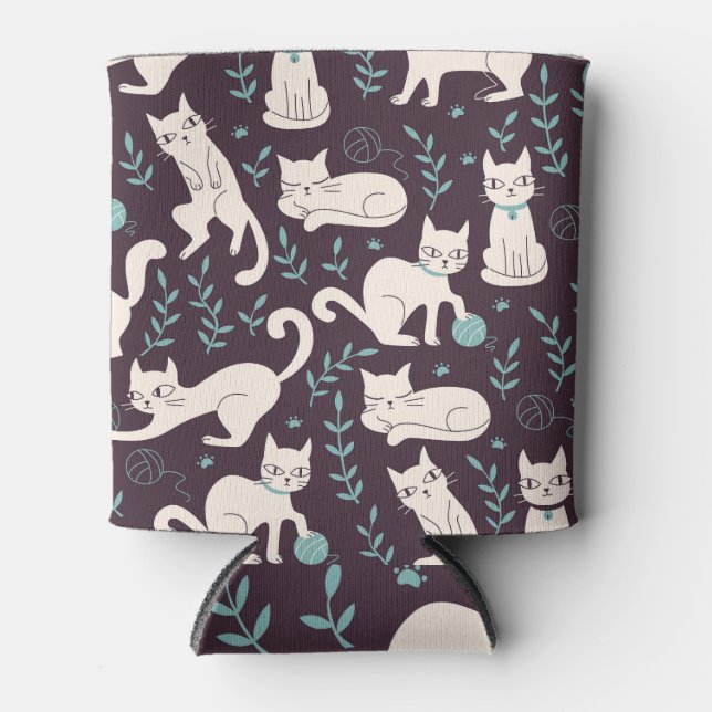 Cats Doodle Style Vintage Pattern Can Cooler (Front)