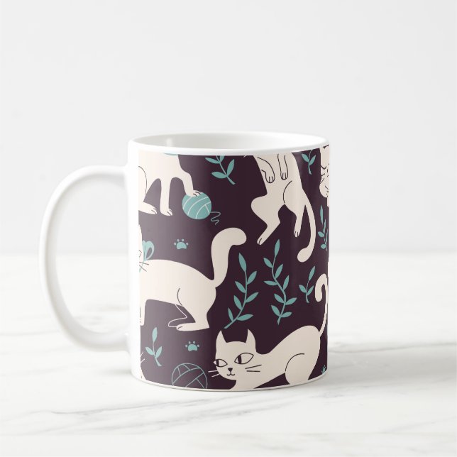 Cats Doodle Style Vintage Pattern Coffee Mug (Left)