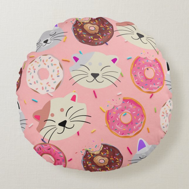 Cats & Doughnuts Throw Pillow (Front)