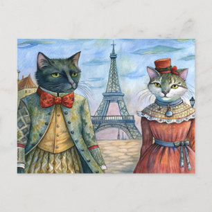 Cats dressed up in Paris Holiday Postcard