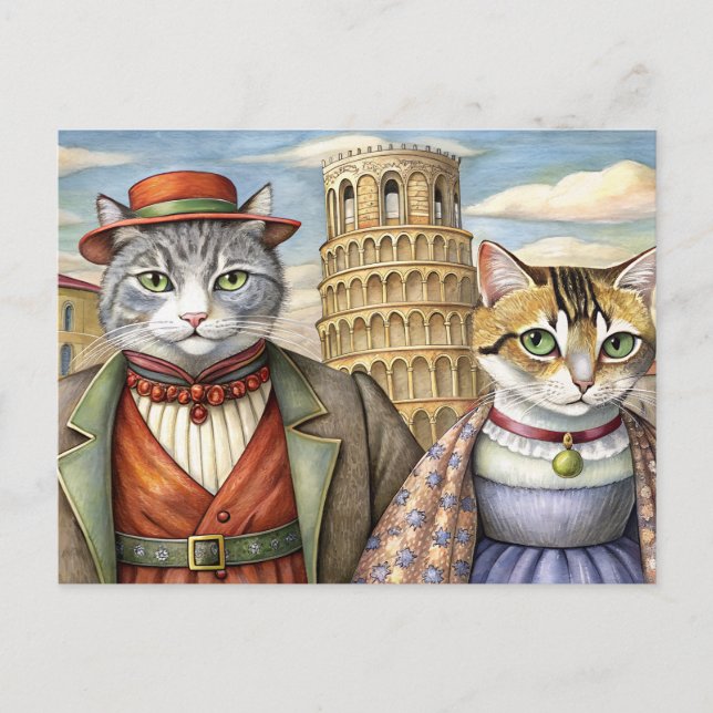 Cats dressed up in Pisa, Italy Holiday Postcard (Front)